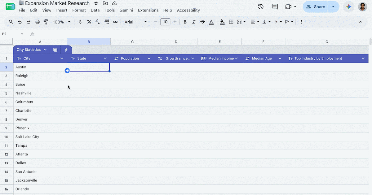 Google Sheets muestra las fuentes web de datos generados con Gemini