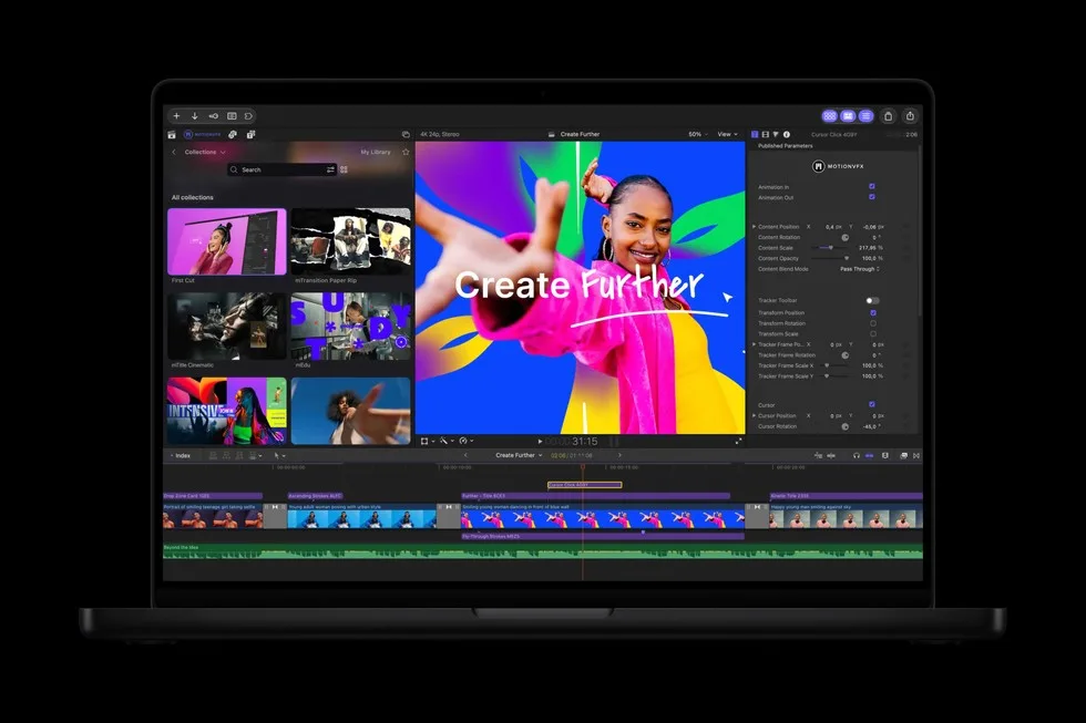 MacBook Pro mostrando MotionVFX en Final Cut Pro